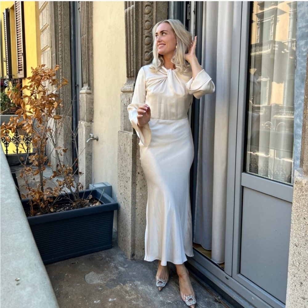Zara Cream Satin Maxi Dress